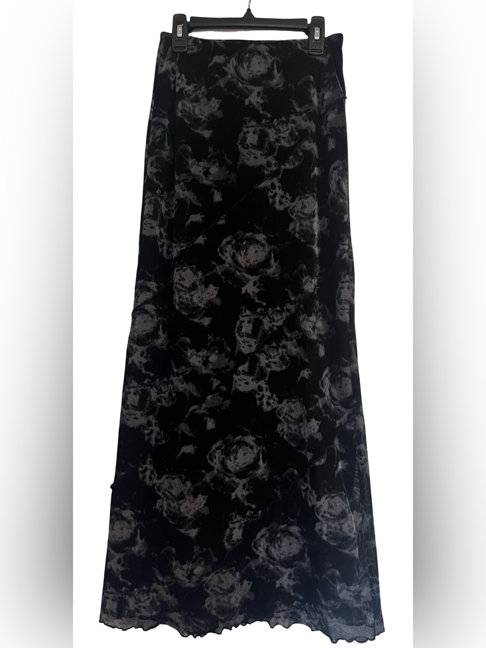 Black and Blue/Grey Floral Velvet Maxi Skirt